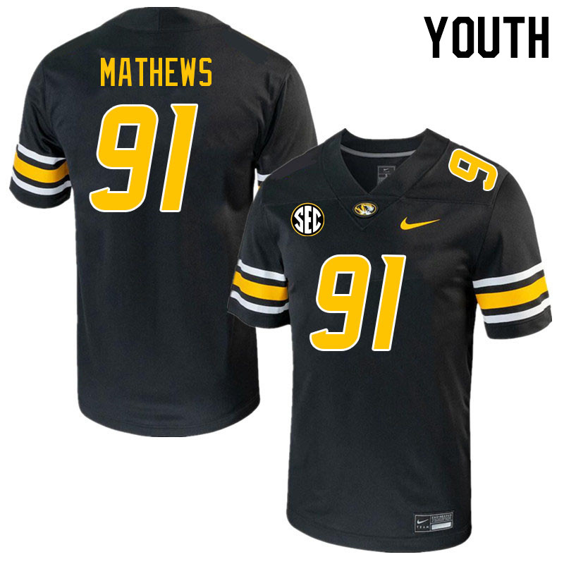 Youth #91 Ian Mathews Missouri Tigers College 2023 Football Stitched Jerseys Sale-Black - Click Image to Close